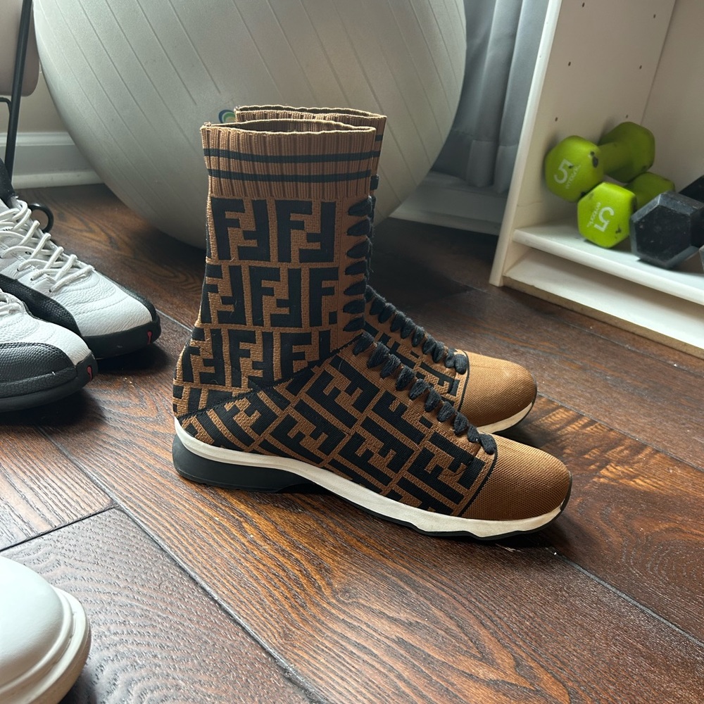 Fendi FF Monogram Openwork Hi-Top Sneakers
